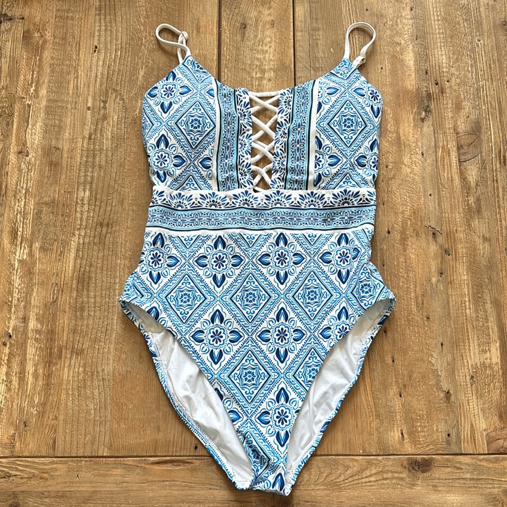 La Blanca Blue and White One Piece Swimsuit